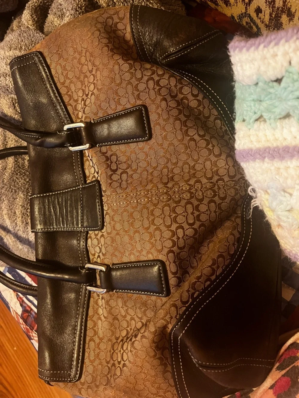 Coach Brown Logo Canvas and Dark Brown vintage soho signature flap satchel - Picture 4 of 9